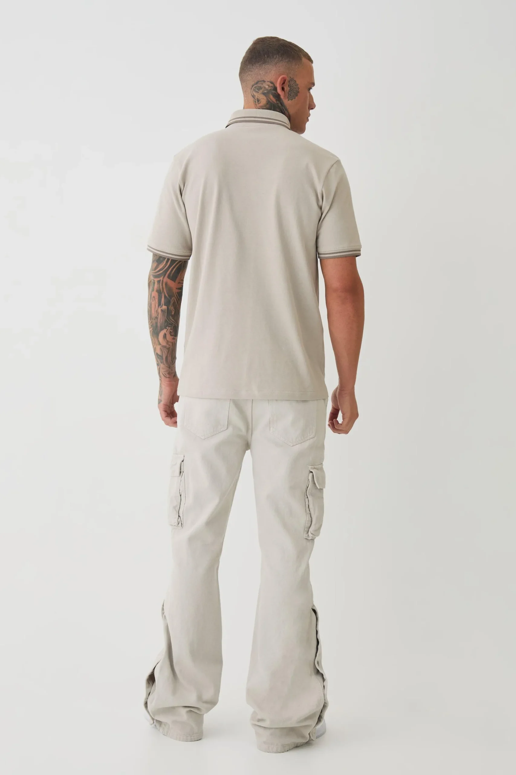 Tall Slim Tipped Pique Polo In Stone | BoohooMAN UK