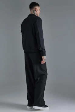 Tall Smart Bomber And Trouser Set In Black | BoohooMAN UK