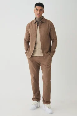 Tall Smart Shirt Set In Brown | BoohooMAN UK