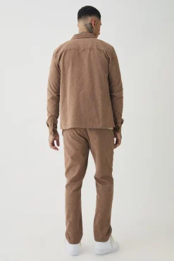 Tall Smart Shirt Set In Brown | BoohooMAN UK