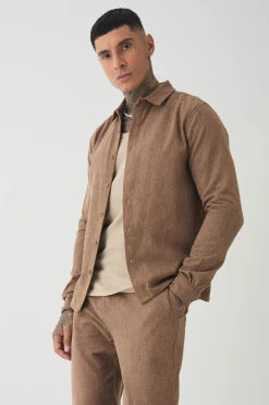 Tall Smart Shirt Set In Brown | BoohooMAN UK
