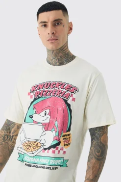 Tall Sonic Knuckles License Print T-shirt In White | BoohooMAN UK