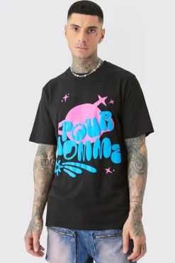 Tall Space Pour Homme Puff Print T-shirt In Black | BoohooMAN UK