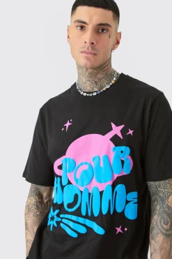 Tall Space Pour Homme Puff Print T-shirt In Black | BoohooMAN UK