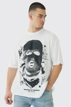 Tall Spiderweb Balaclava Graphic T-Shirt | BoohooMAN UK