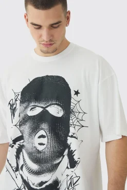 Tall Spiderweb Balaclava Graphic T-Shirt | BoohooMAN UK