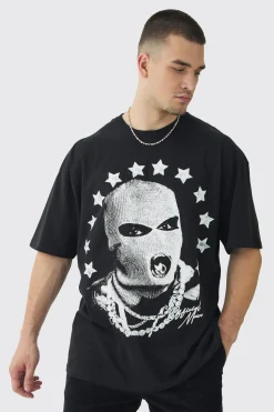 Tall Star Balaclava Graphic Oversized T-Shirt | BoohooMAN UK