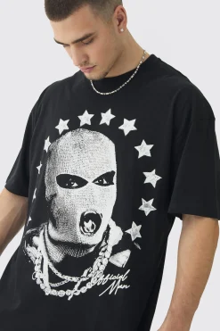 Tall Star Balaclava Graphic Oversized T-Shirt | BoohooMAN UK