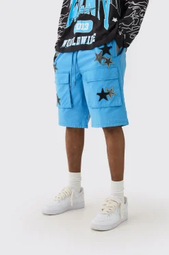 Tall Star Embroidered Cargo Shorts | BoohooMAN UK