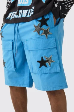 Tall Star Embroidered Cargo Shorts | BoohooMAN UK