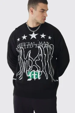 Tall Star Graphic Crew Neck Jumper | BoohooMAN UK
