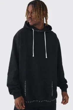 Tall Stitch Detail Oversized Washed Hoodie | BoohooMAN UK