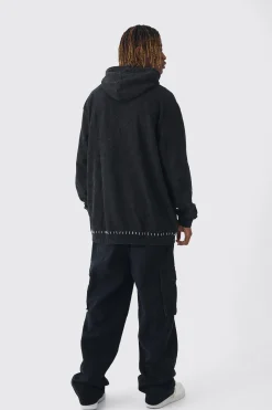Tall Stitch Detail Oversized Washed Hoodie | BoohooMAN UK