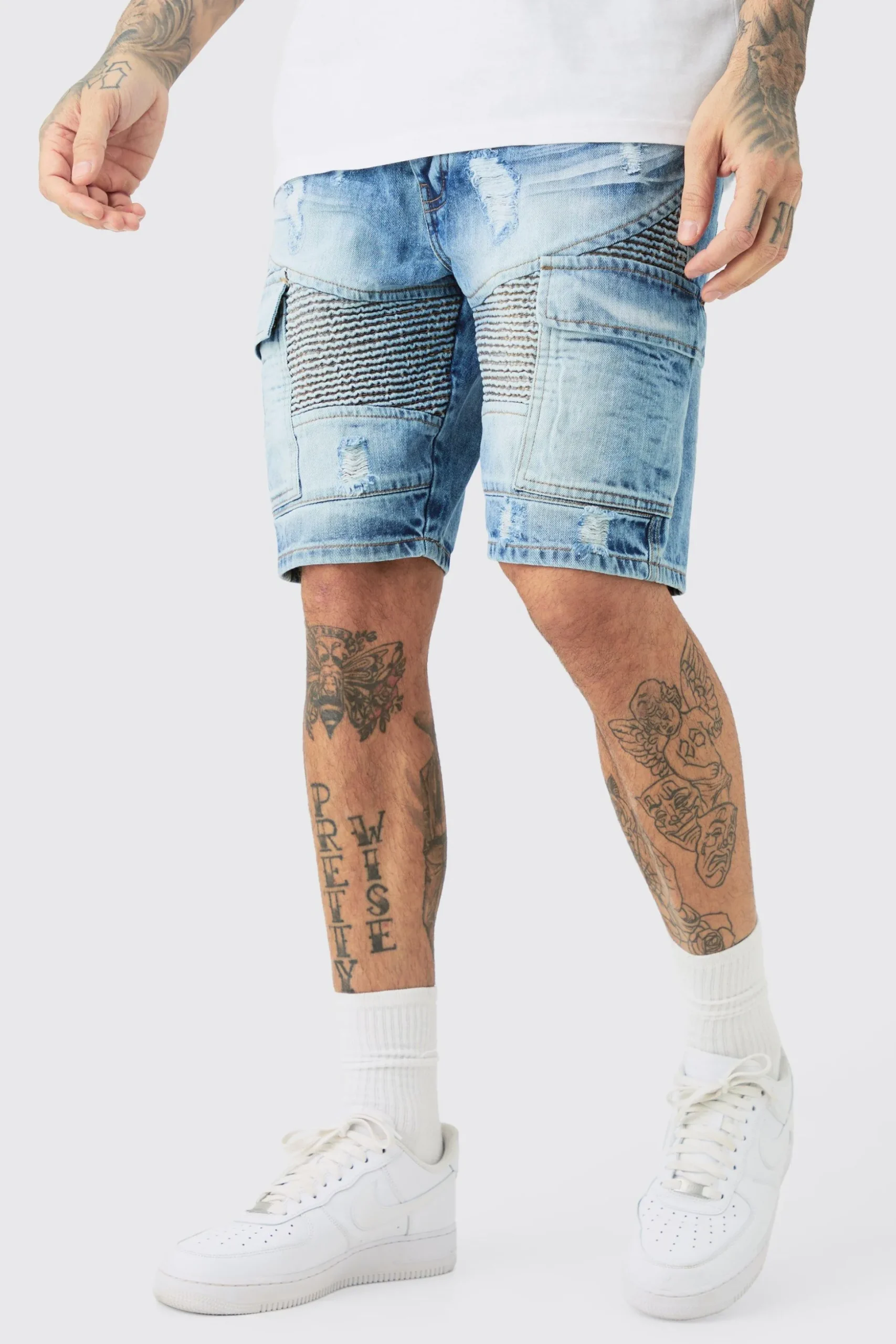 Tall Straight Fit Biker Denim Shorts | BoohooMAN UK