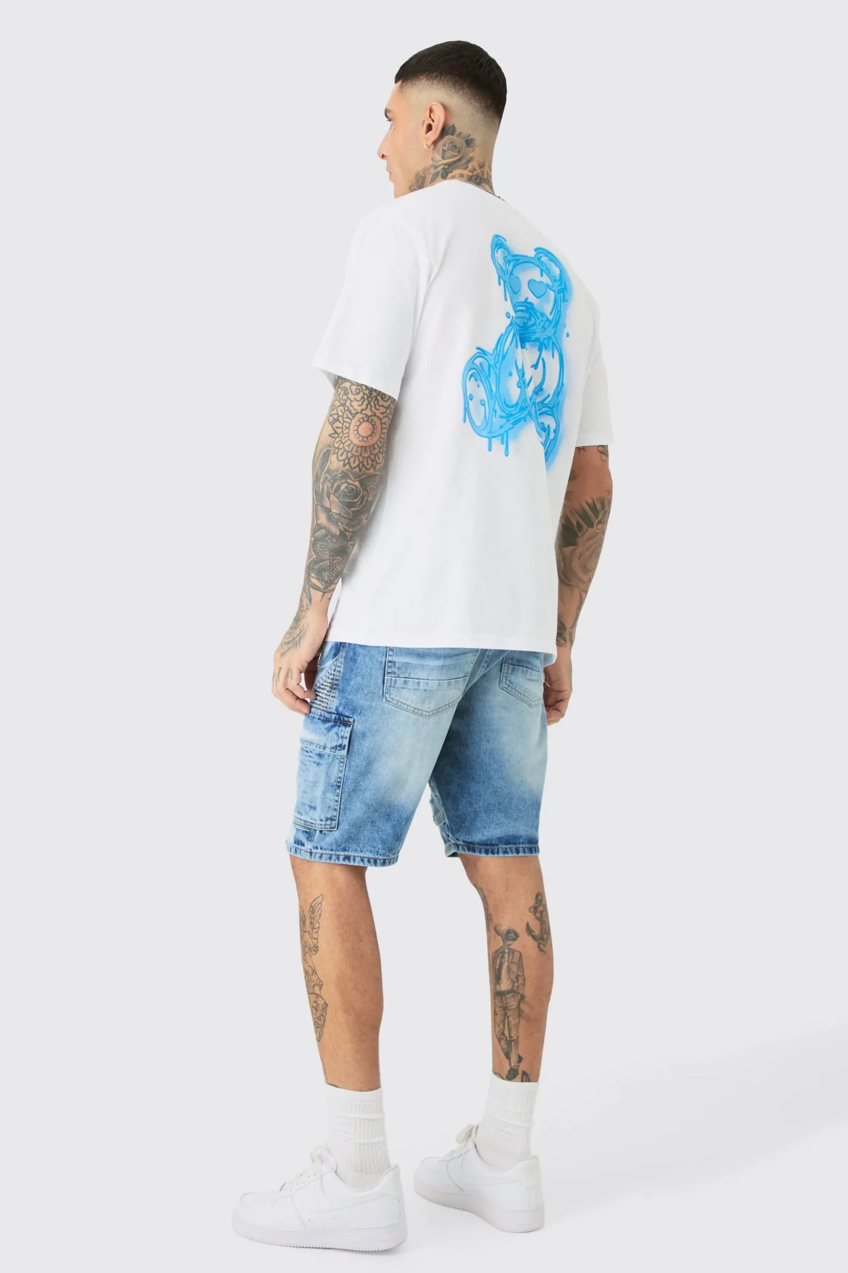 Tall Straight Fit Biker Denim Shorts | BoohooMAN UK
