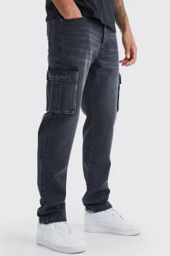 Tall Straight Rigid Cargo Jeans | BoohooMAN UK