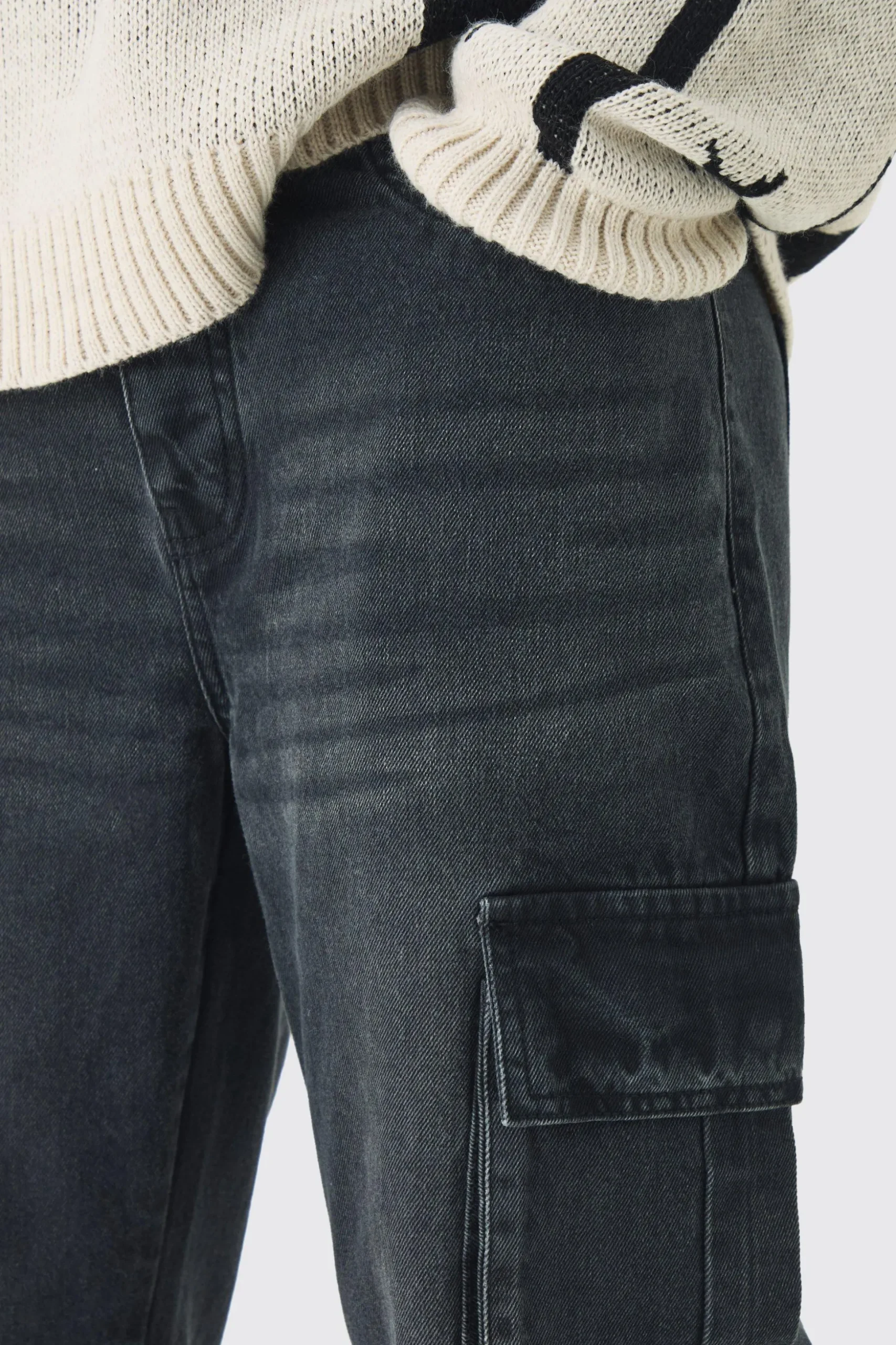 Tall Straight Rigid Cargo Jeans | BoohooMAN UK