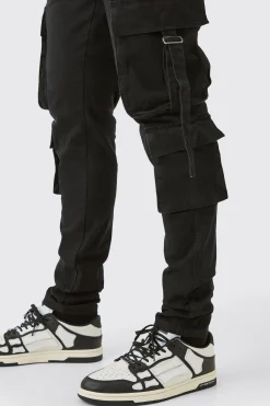 Tall Stretch Skinny Cargo Pocket Detail Jean In True Black | BoohooMAN UK