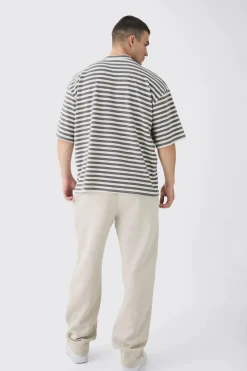 Tall Stripe Compact Rib Boxy Oversized T-Shirt | BoohooMAN UK