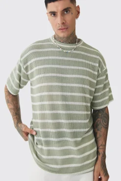 Tall Stripe Knit Relaxed T-shirt | BoohooMAN UK