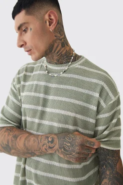 Tall Stripe Knit Relaxed T-shirt | BoohooMAN UK