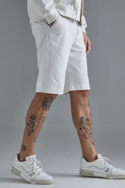 Tall Stripe Seersucker Regular Fit Shorts | BoohooMAN UK