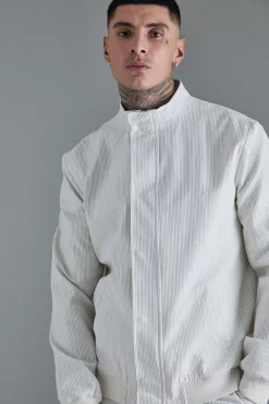 Tall Stripe Seersucker Smart Jacket And Short Set | BoohooMAN UK