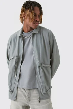 Tall Technical Stretch Harrington Asymmetrical Jacket | BoohooMAN UK