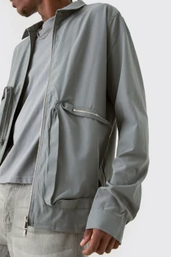 Tall Technical Stretch Harrington Asymmetrical Jacket | BoohooMAN UK