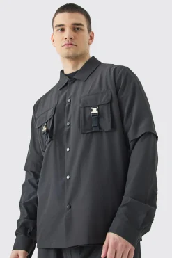 Tall Technical Stretch Harrington Utility Jacket | BoohooMAN UK