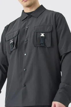 Tall Technical Stretch Harrington Utility Jacket | BoohooMAN UK