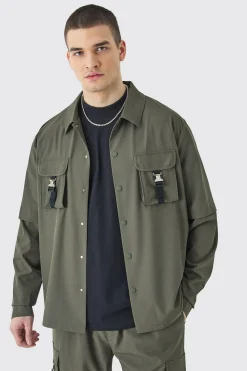Tall Technical Stretch Harrington Utility Jacket | BoohooMAN UK