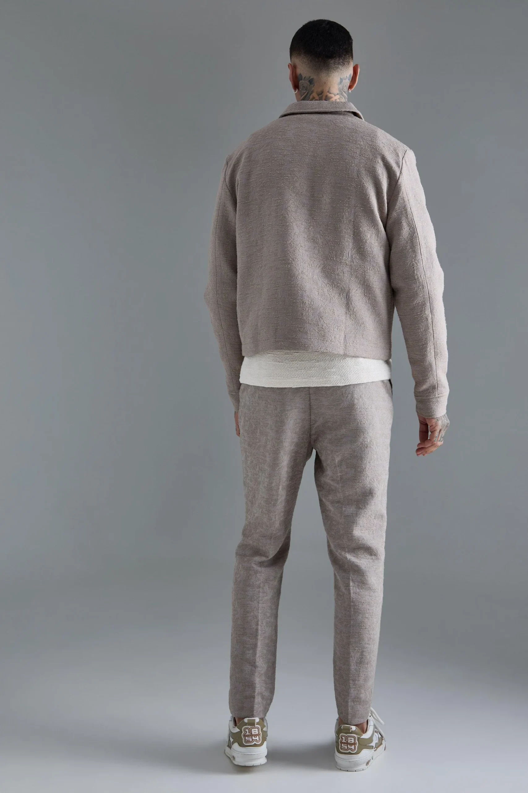 Tall Textured Jacquard Smart Jacket And Trouser Set | BoohooMAN UK