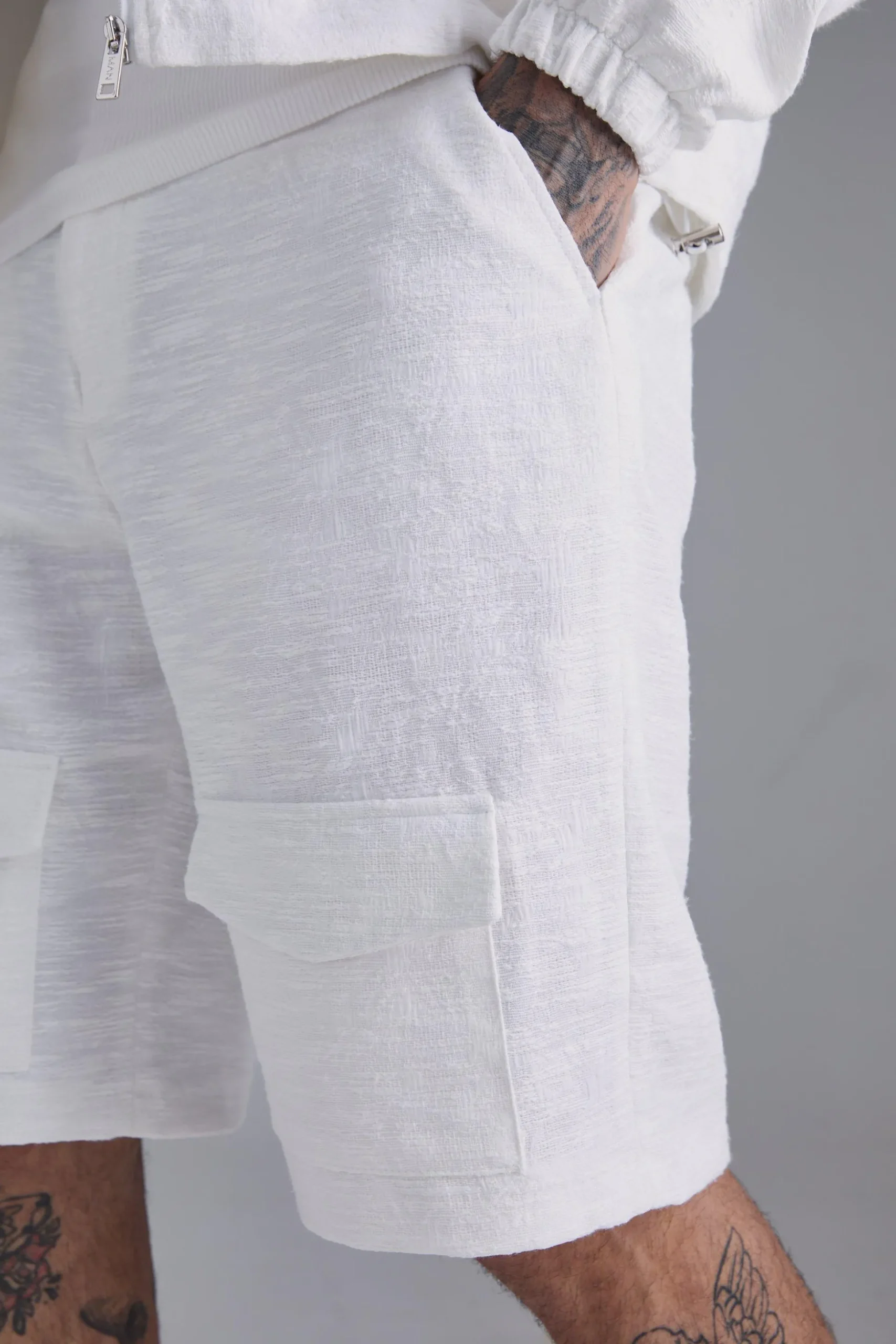 Tall Textured Jacquard Smart Jacket And Short Set | BoohooMAN UK