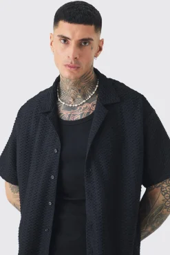Tall Textured Jersey Resort Shirt & Short Set | BoohooMAN UK