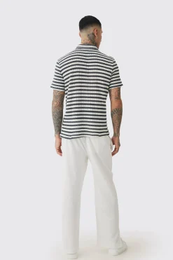 Tall Textured Stripe Polo | BoohooMAN UK