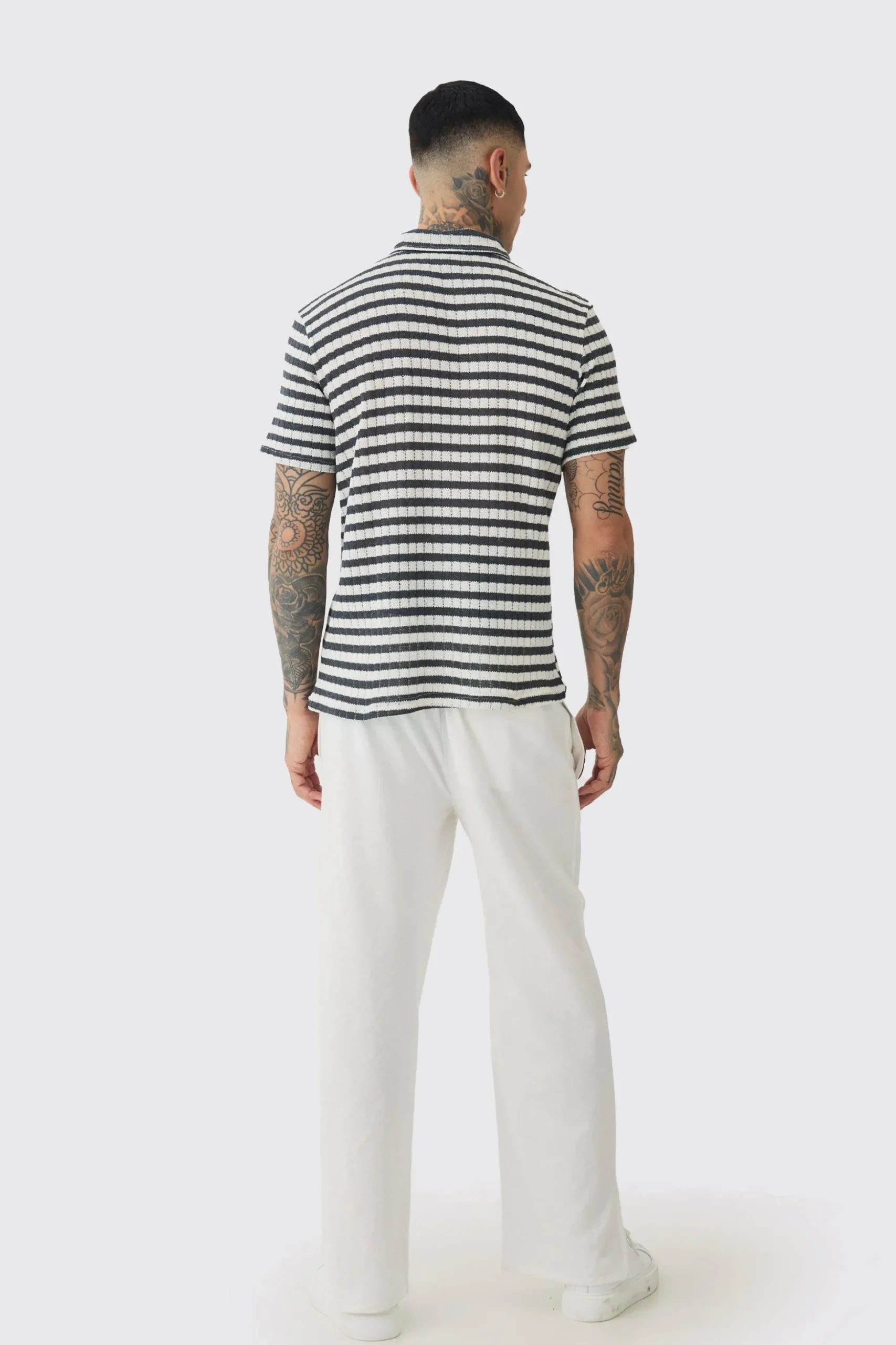 Tall Textured Stripe Polo | BoohooMAN UK