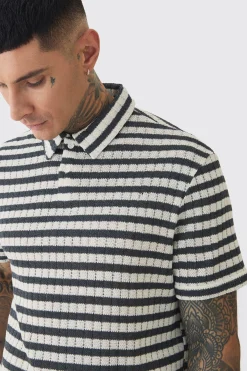 Tall Textured Stripe Polo | BoohooMAN UK