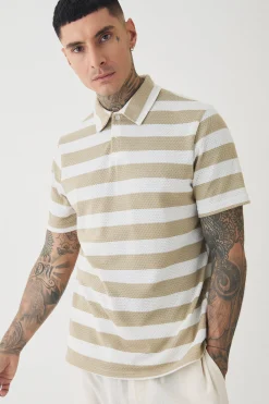 Tall Textured Stripe Polo | BoohooMAN UK
