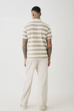Tall Textured Stripe Polo | BoohooMAN UK