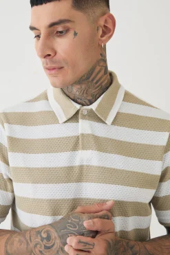 Tall Textured Stripe Polo | BoohooMAN UK