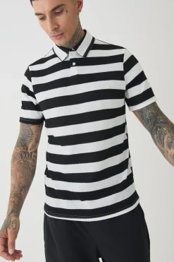 Tall Textured Stripe Polo | BoohooMAN UK