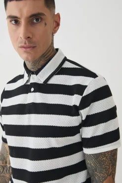 Tall Textured Stripe Polo | BoohooMAN UK