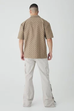 Tall Tonal Geo Revere Shirt | BoohooMAN UK