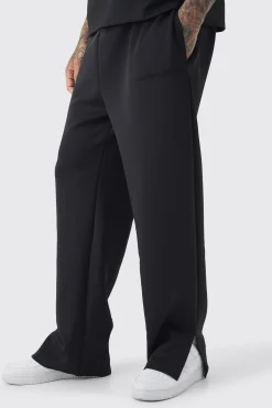 Tall Tricot Embroidered Split Hem Relaxed Fit Trousers | BoohooMAN UK