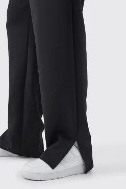Tall Tricot Embroidered Split Hem Relaxed Fit Trousers | BoohooMAN UK