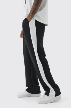 Tall Tricot Side Panel Embroidered Relaxed Fit Trousers | BoohooMAN UK