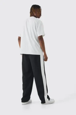 Tall Tricot Side Panel Embroidered Relaxed Fit Trousers | BoohooMAN UK