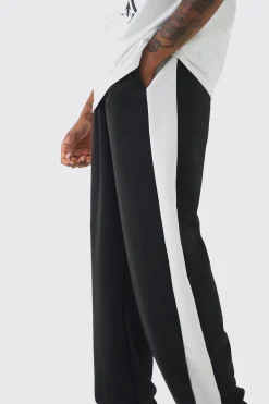 Tall Tricot Side Panel Embroidered Relaxed Fit Trousers | BoohooMAN UK