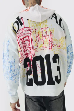 Tall Twenty Thirteen Graphic Knitted Hoodie | BoohooMAN UK